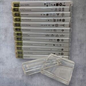 Lot of 12 Unused Stampin‎ Up! Clear Stamp Sets + 2 Acrylic Blocks